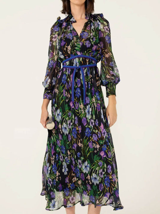 Image of Dresses. Product name - Sacha Drake Violetta Midi Dress in Violet Floral colour by brand - Sacha Drake
