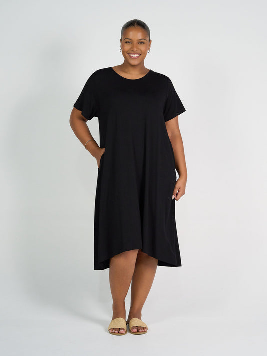 Lou Lou Sade Bamboo Oversized T-Shirt Midi Dress (Black)