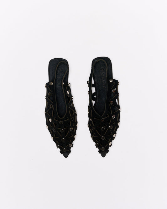 Walnut Melbourne Safia Leather Ballet (Black Suede)