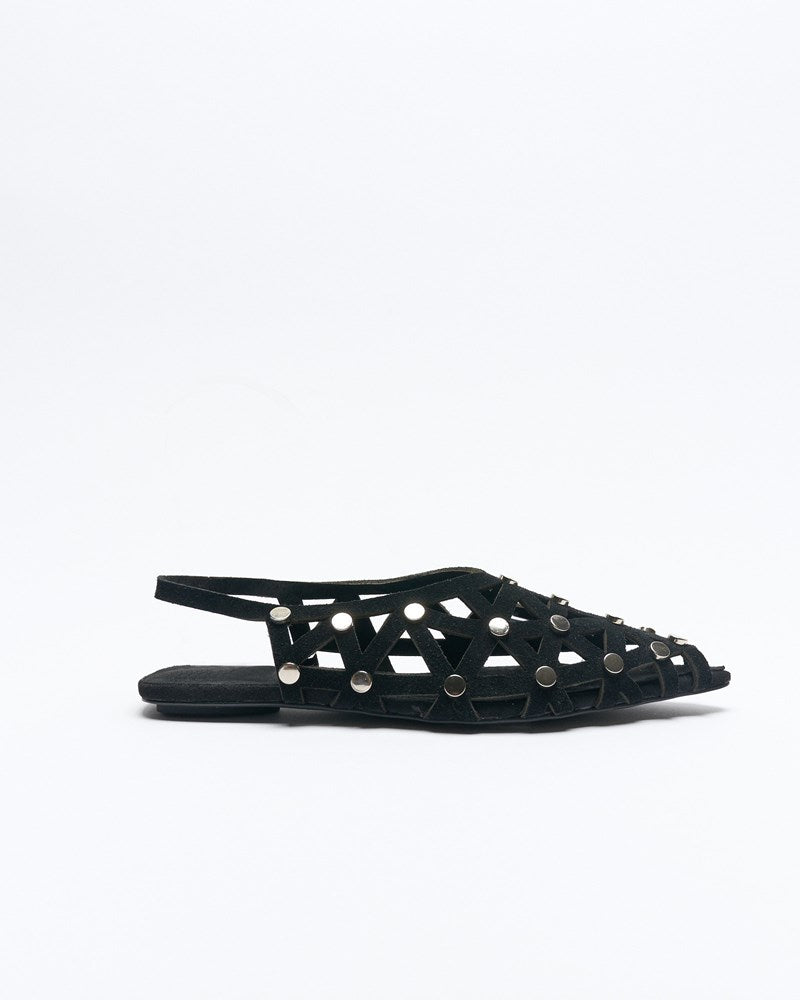 Image of Shoes. Productname: Safia Leather Ballet in Black Suede colour by brand - Walnut Melbourne