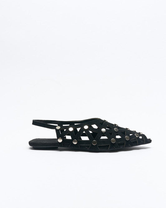 Image of Shoes. Productname: Safia Leather Ballet in Black Suede colour by brand - Walnut Melbourne