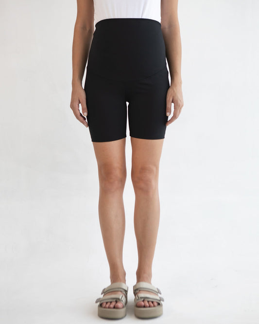 Image of Activewear. Product name - Sage Biker Shorts in Black colour by brand - Soon Maternity