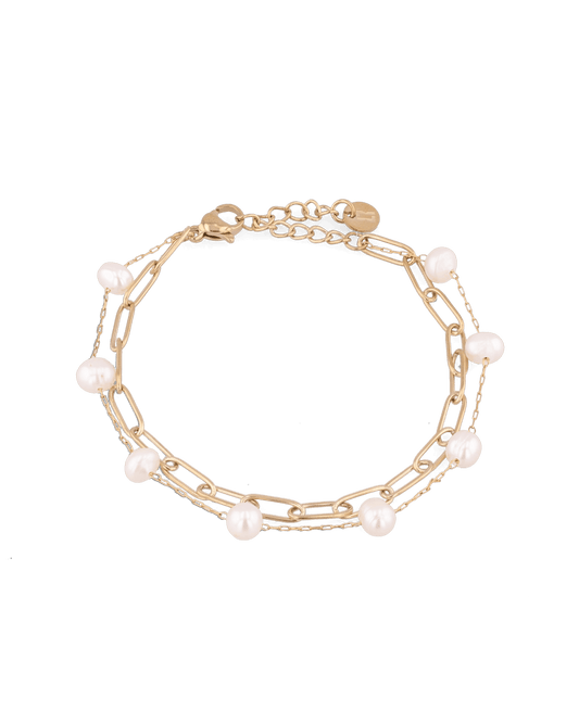 Image of Bracelets. Product name - Salina Gold Pearl Bracelet in colour by brand - LAVANA