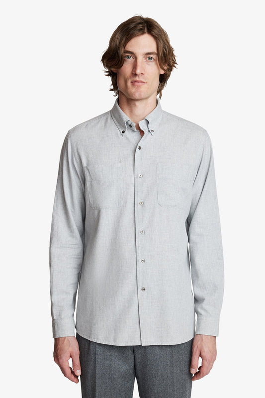 Image of Shirts. Product name - Sam Light Grey brushed twill in Grey colour by brand - Anthony Squires