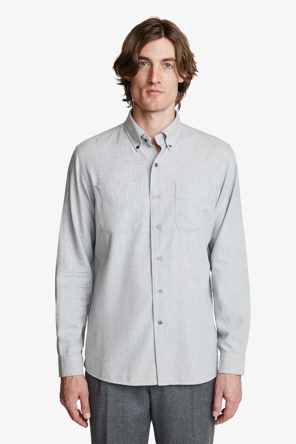 Image of Shirts. Product name - Sam Light Grey brushed twill in Grey colour by brand - Anthony Squires