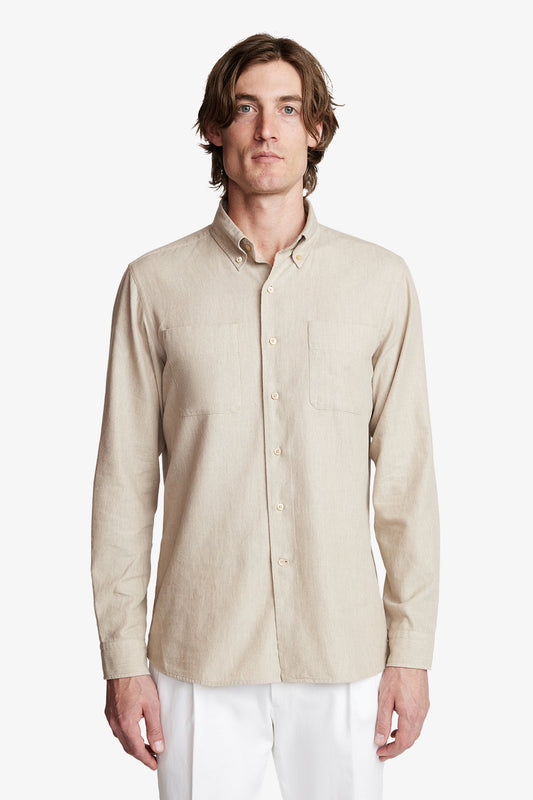 Image of Shirts. Product name - Sam Beige brushed twill in Beige colour by brand - Anthony Squires