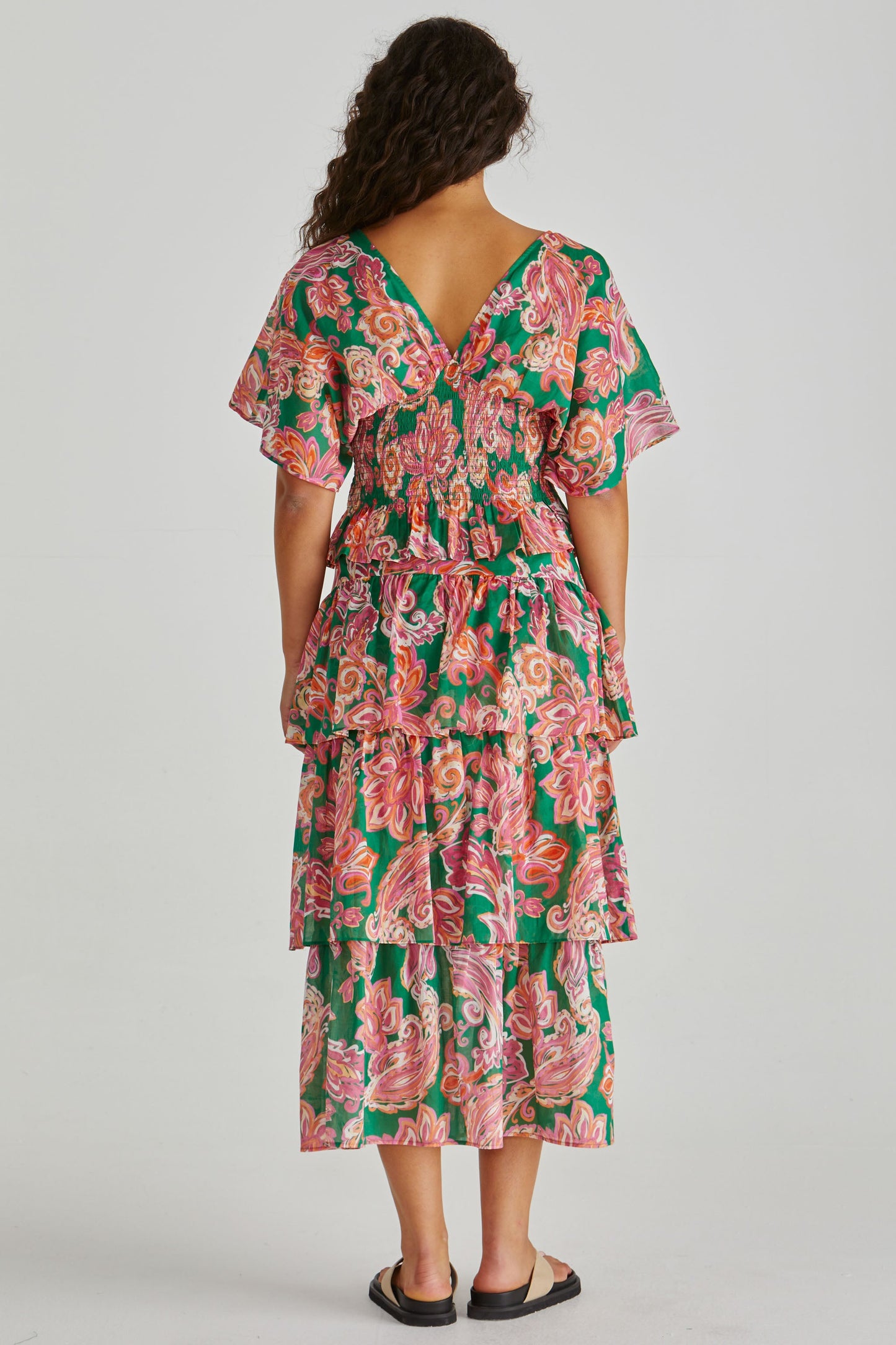 Sass Clothing Malia Peplum Top (Pink Green Paisley)