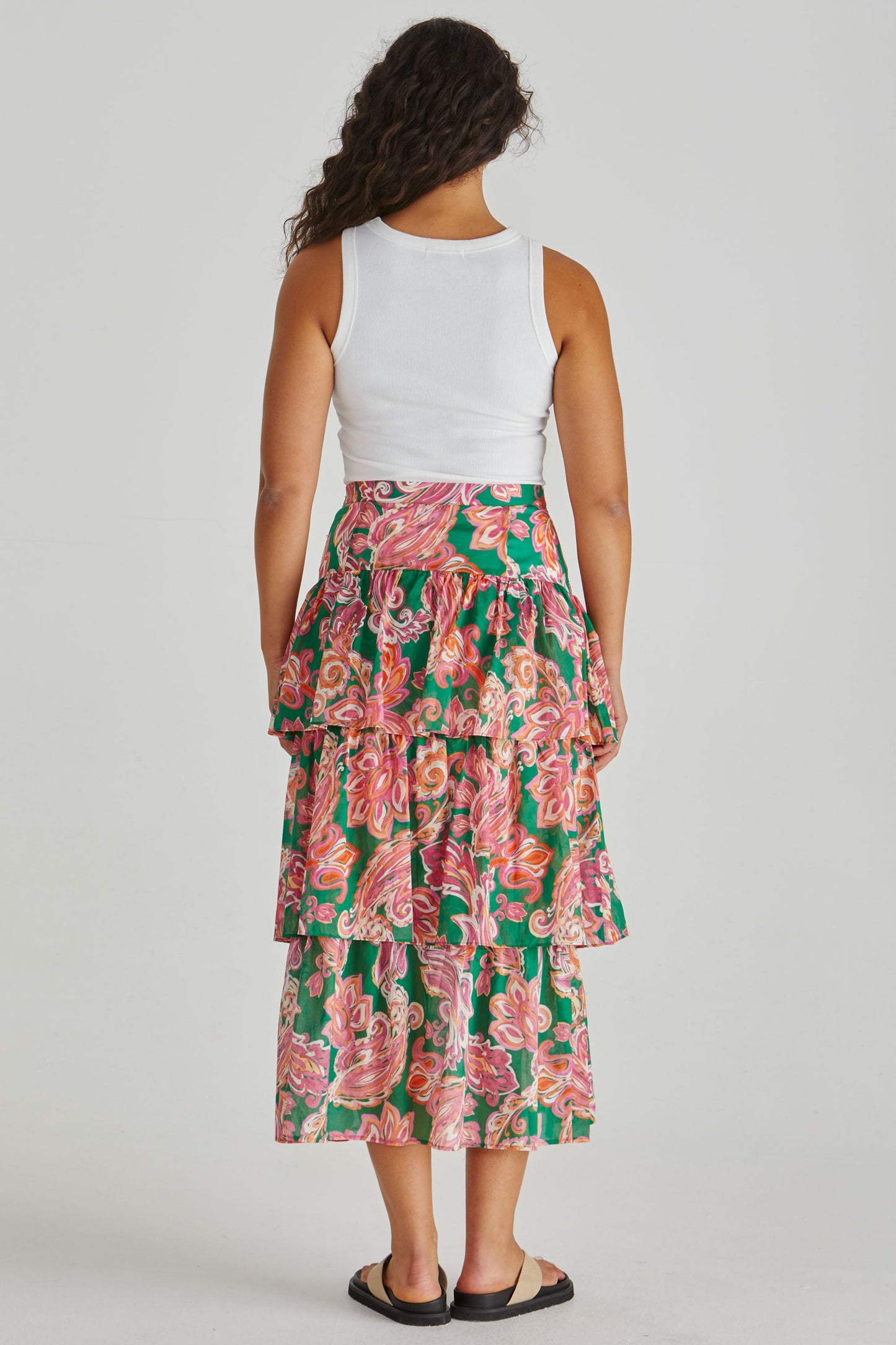 Sass Clothing Malia Frill Layer Skirt (Pink Green Paisley)