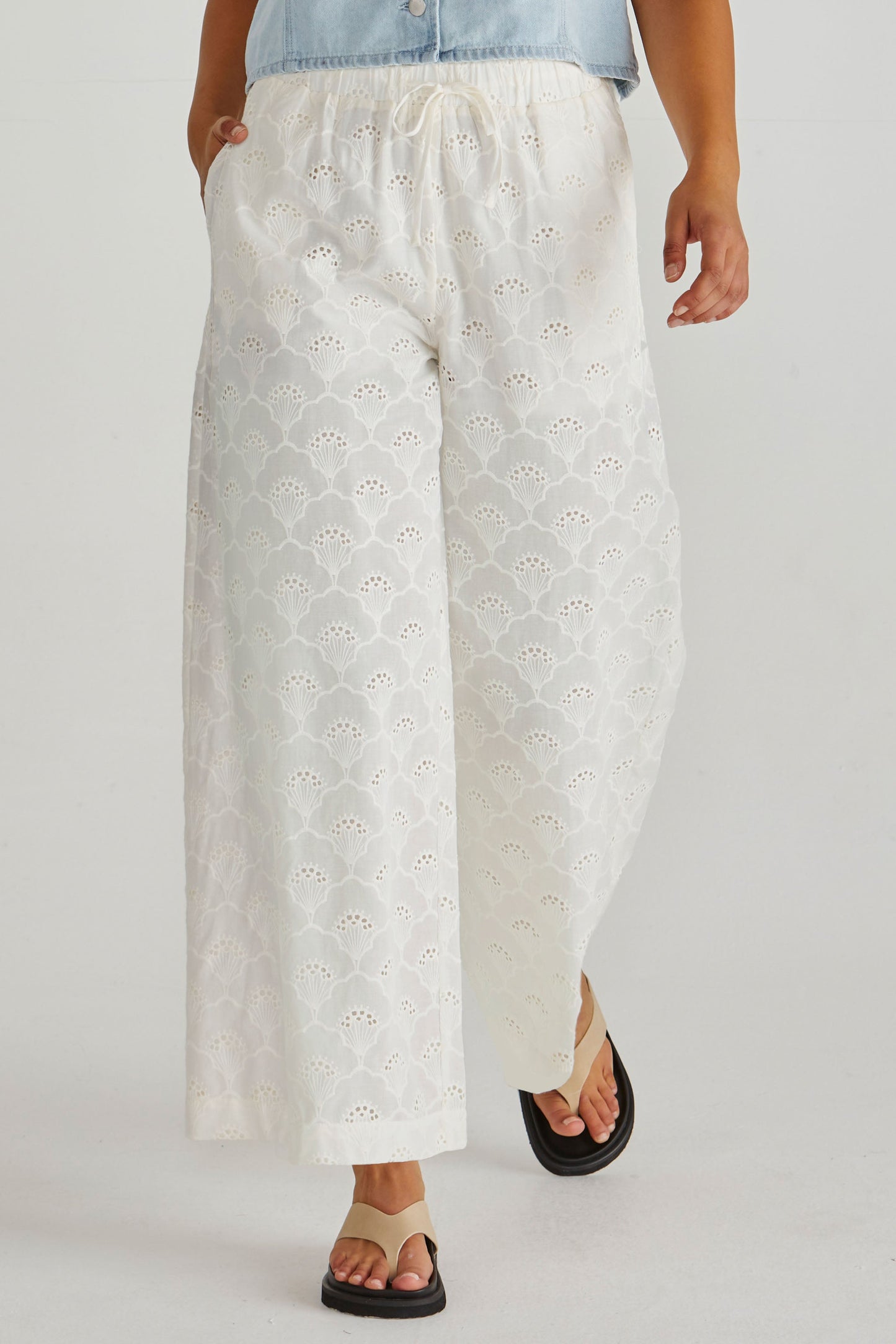 Sass Clothing Zimmy Broderie Pant (Cream)