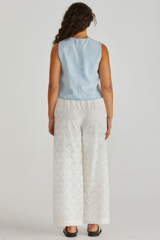Sass Clothing Zimmy Broderie Pant (Cream)