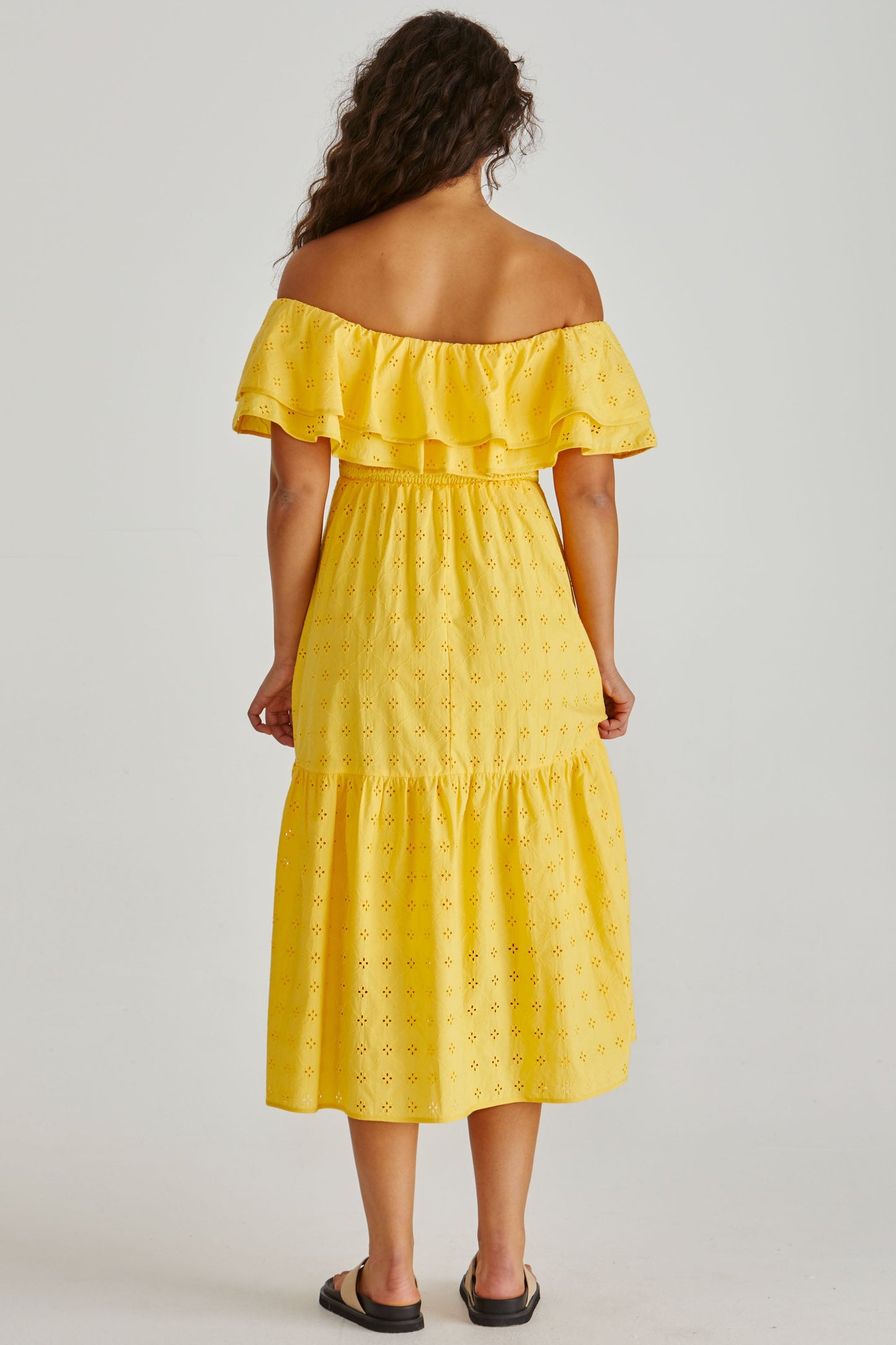 Sass Clothing Lenny Ruffle Off Shoulder Dress (Yellow)