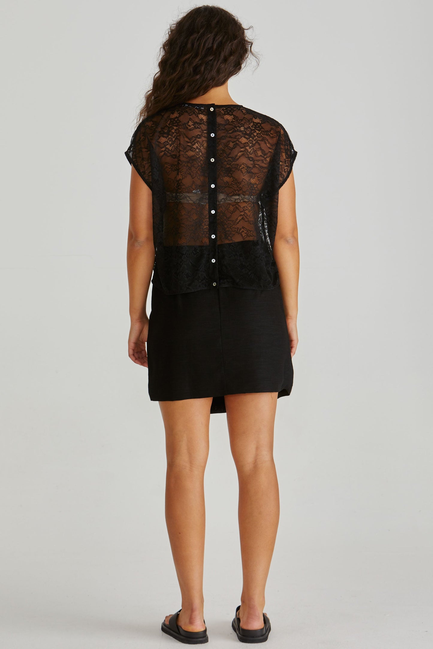 Sass Clothing Liam Lace Button Back Tank (Black)