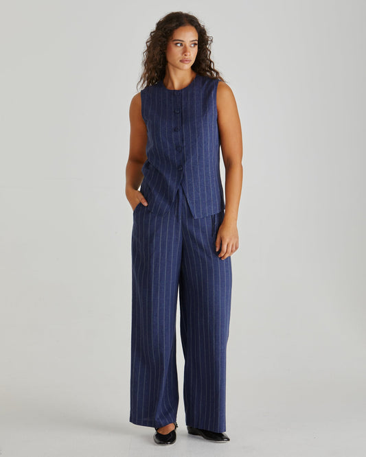 Sass Clothing Petra Vest (Navy Pinstripe)