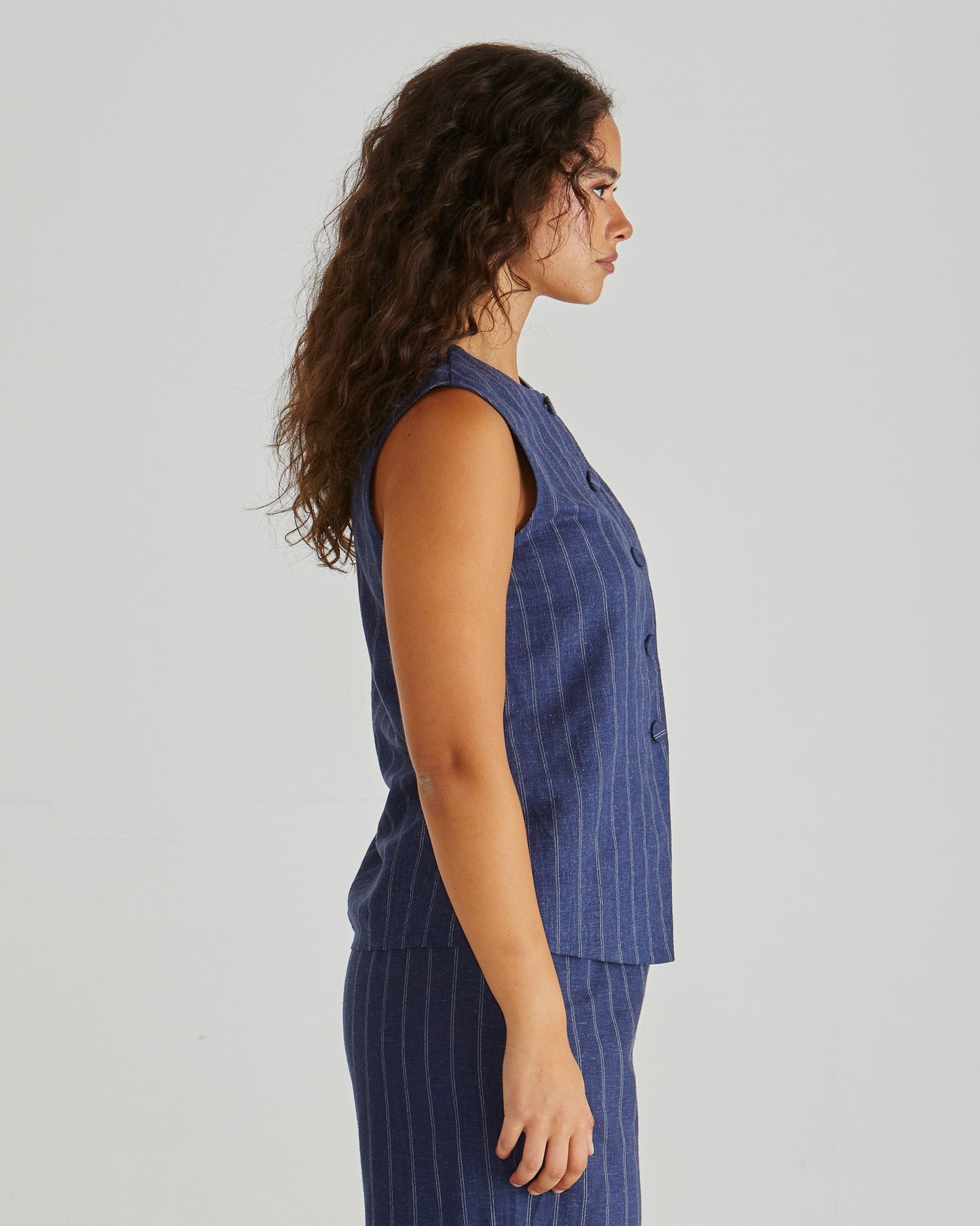 Sass Clothing Petra Vest (Navy Pinstripe)