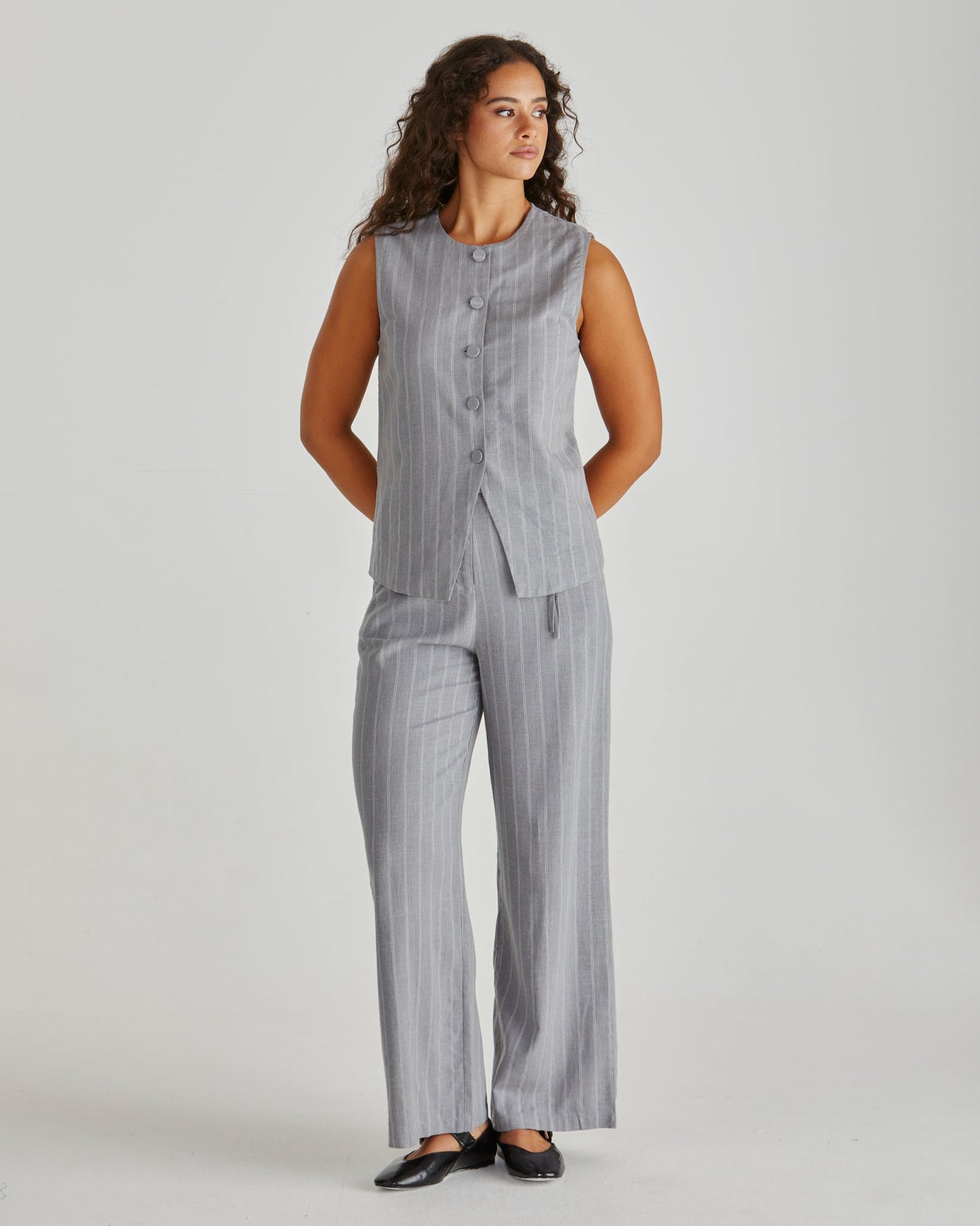 Sass Clothing Petra Vest (Grey Pinstripe)