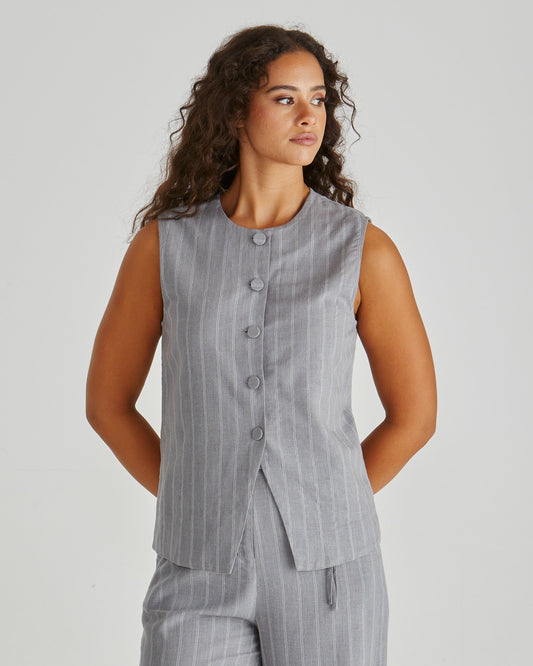 Sass Clothing Petra Vest (Grey Pinstripe)