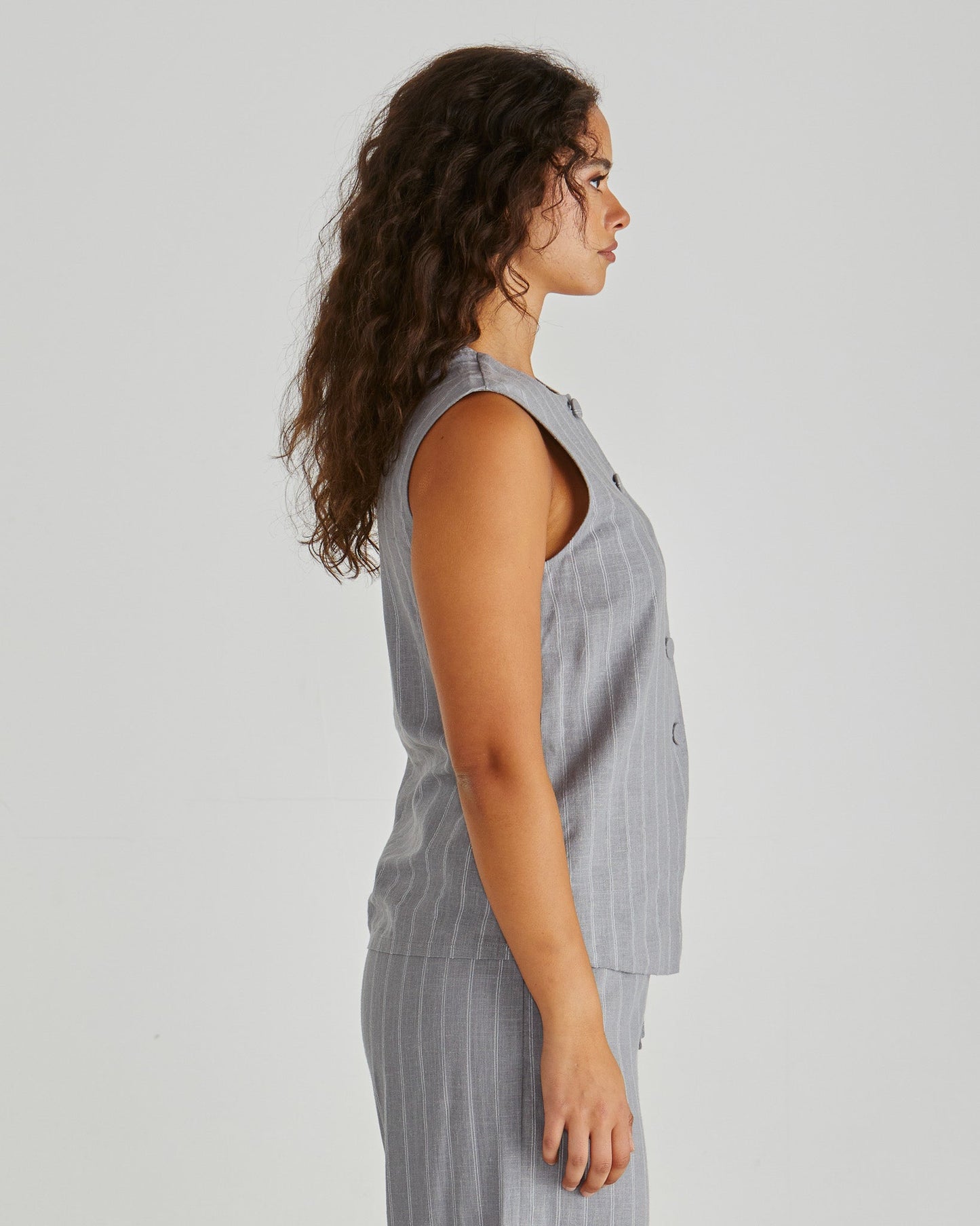 Sass Clothing Petra Vest (Grey Pinstripe)
