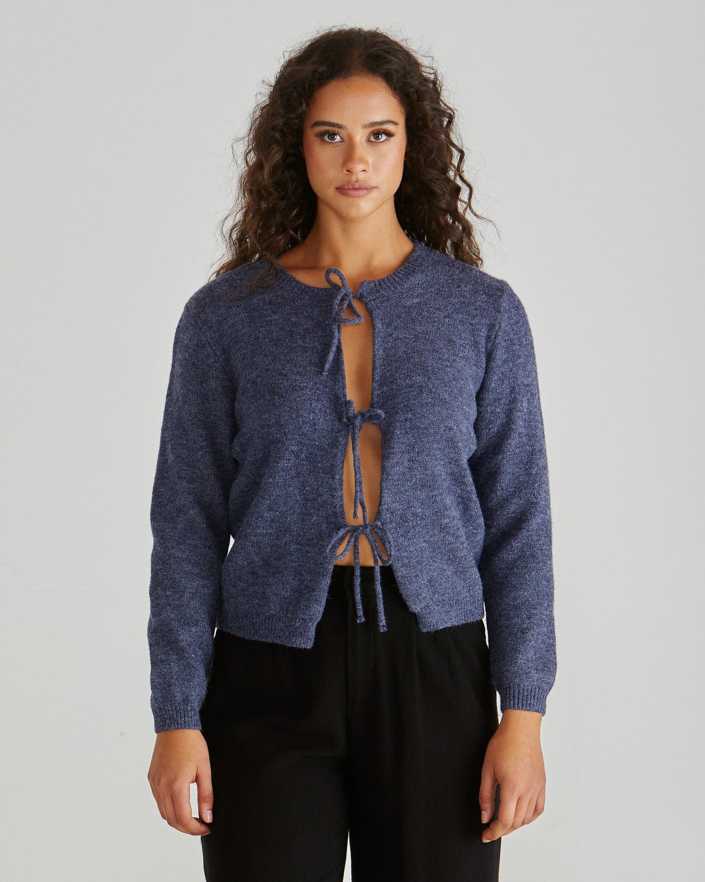 Image of Cardigans. Product name - Greta Cardi Navy Marle in Navy Marle colour by brand - Sass Clothing
