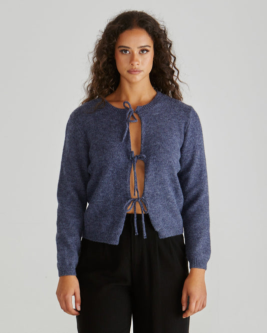 Image of Cardigans. Product name - Greta Cardi Navy Marle in Navy Marle colour by brand - Sass Clothing