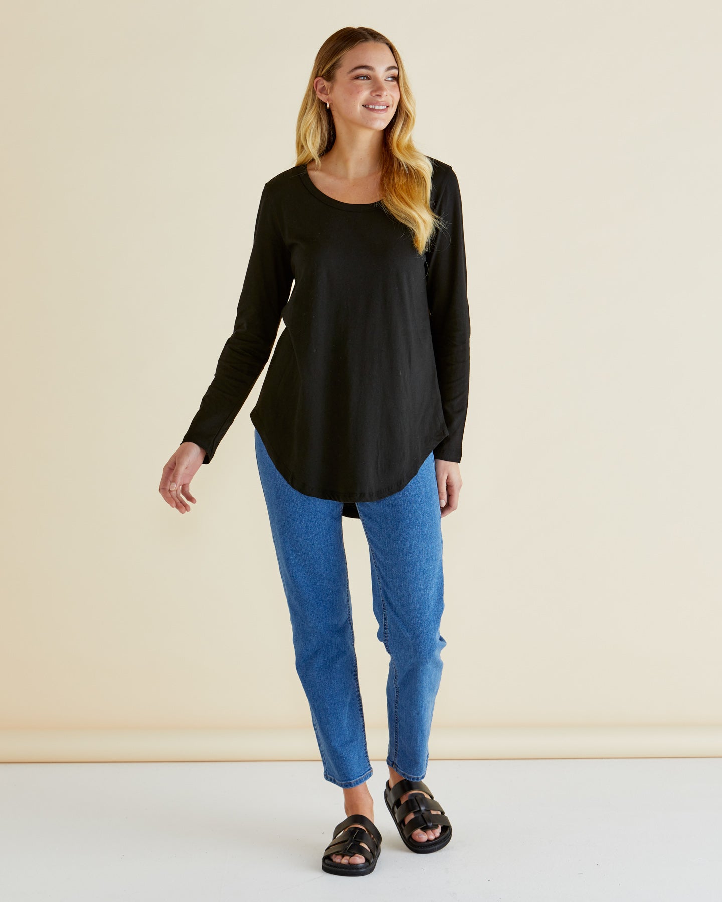 Betty Basics Megan Long Sleeve Top (Black)