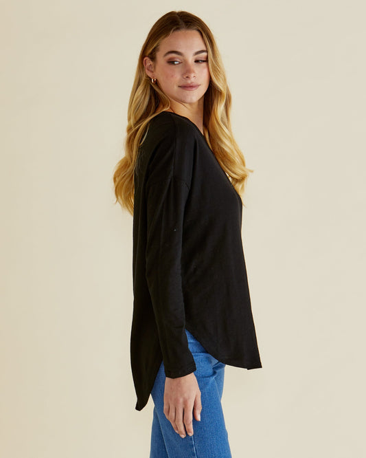 Betty Basics Megan Long Sleeve Top (Black)