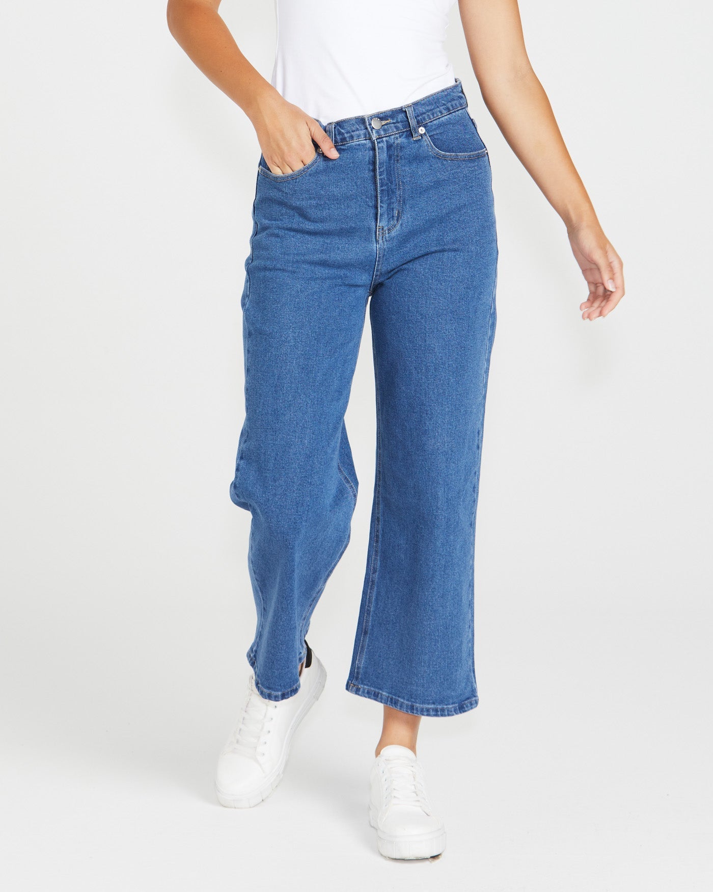 Image of a model wearing Pants. Product name - Sandy Jean 80 Vintage Wash in 80 Vintage Wash colour by brand - Sass Clothing