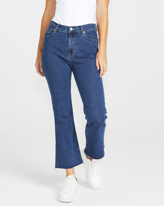 Image of a model wearing Pants. Product name - Layla Jean 78 Indigo Wash in 78 Indigo Wash colour by brand - Sass Clothing