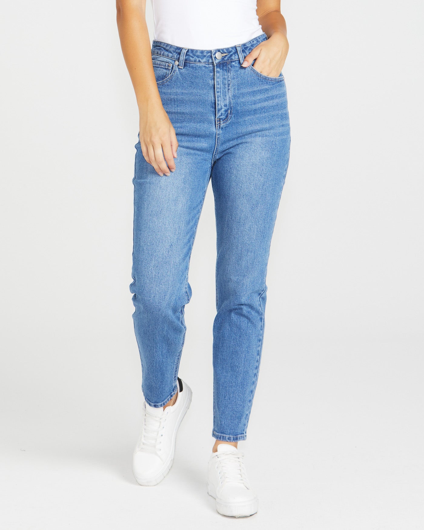 Image of a model wearing Pants. Product name - Nat Jean 80 Vintage Wash in 80 Vintage Wash colour by brand - Sass Clothing