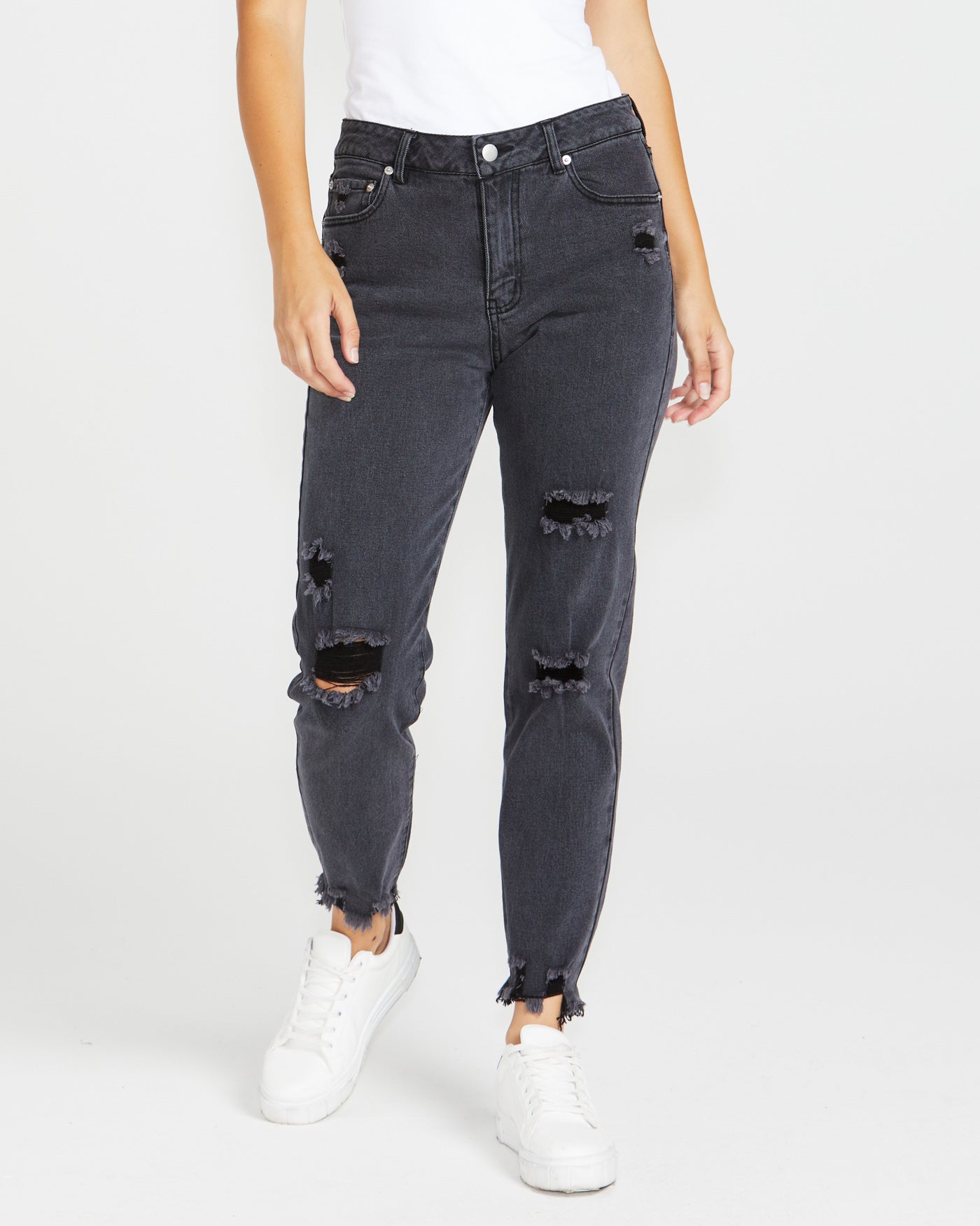 Image of a model wearing Pants. Product name - Suzi Jean 82 Washed Black in 82 Washed Black colour by brand - Sass Clothing