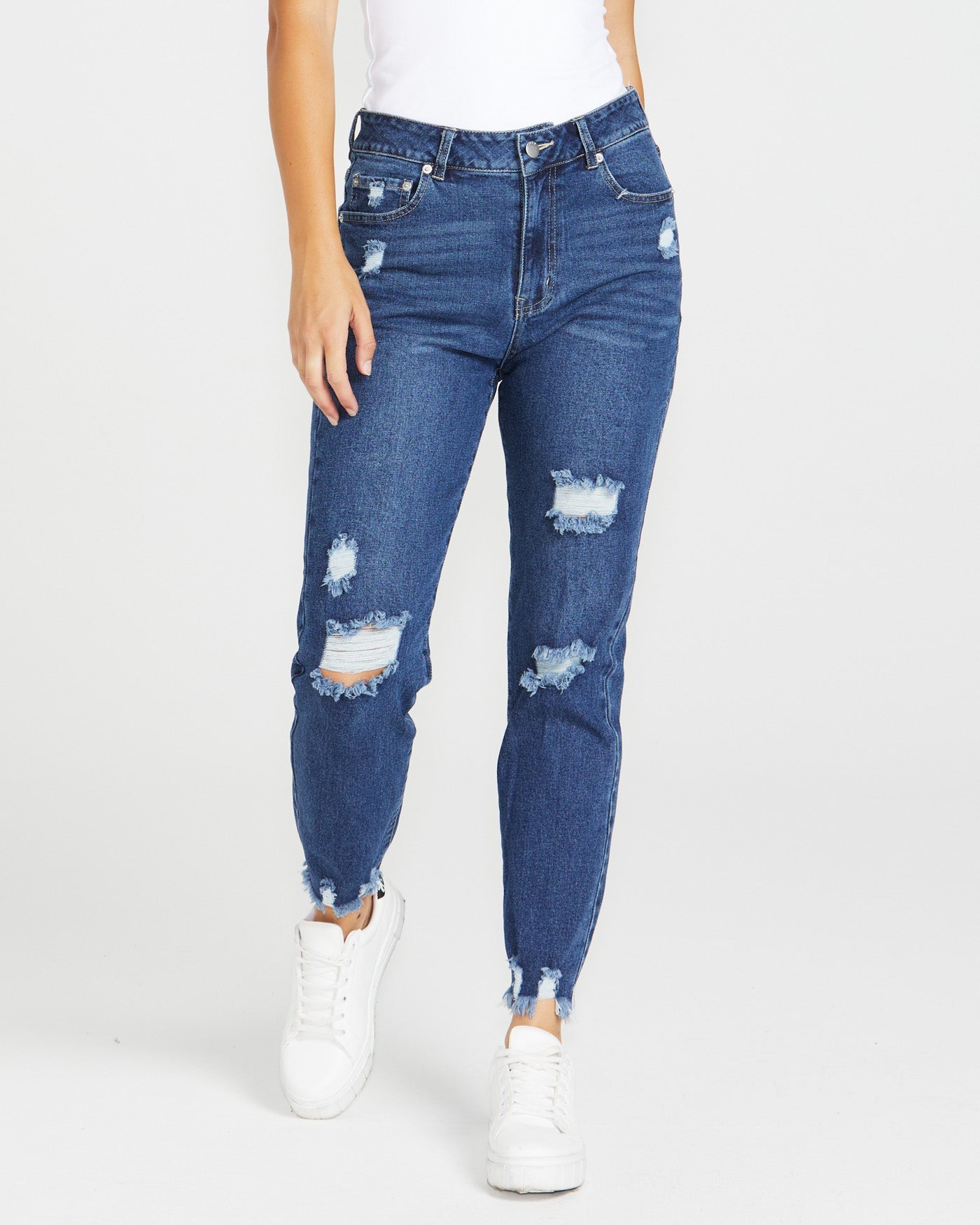 Image of a model wearing Pants. Product name - Suzi Jean 78 Indigo Wash in 78 Indigo Wash colour by brand - Sass Clothing