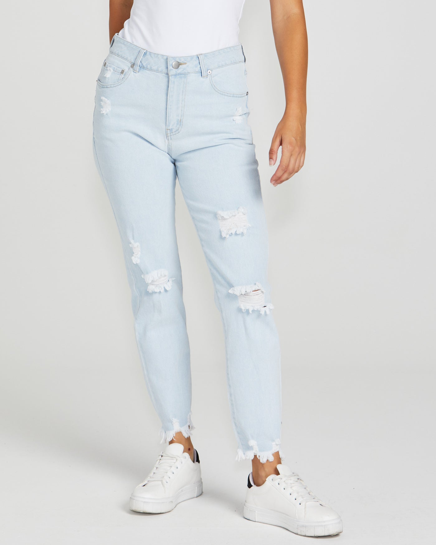 Image of a model wearing Pants. Product name - Suzi Jean 96 Bleached Wash in 96 Bleached Wash colour by brand - Sass Clothing