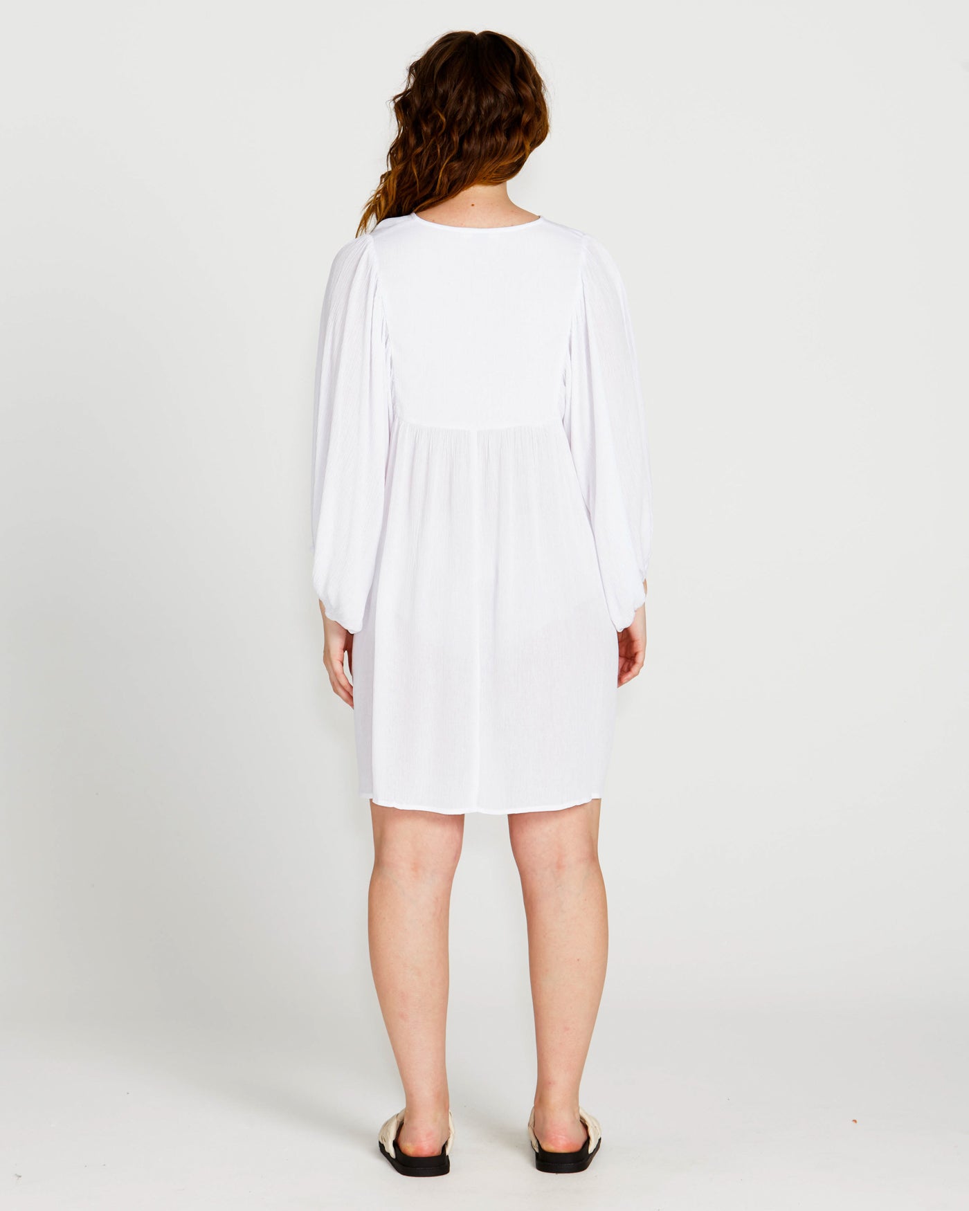 Sass Clothing Rava Boho Smock Flowy Mini Dress (White)