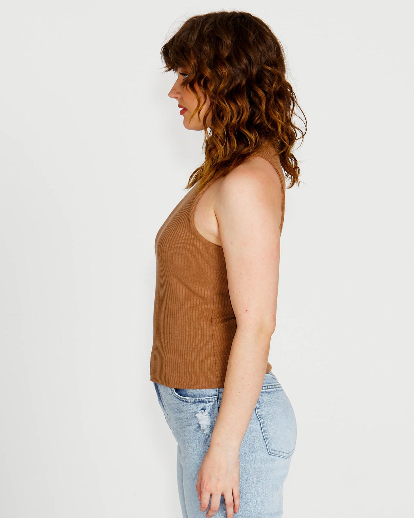 Sass Clothing Aubrey High Neck Cotton Basic Singlet (Brown)