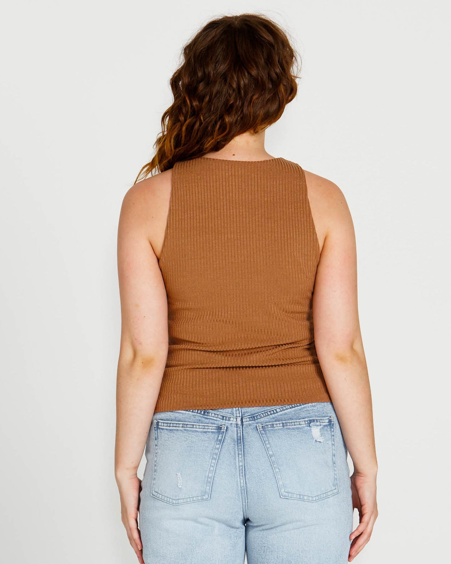 Sass Clothing Aubrey High Neck Cotton Basic Singlet (Brown)
