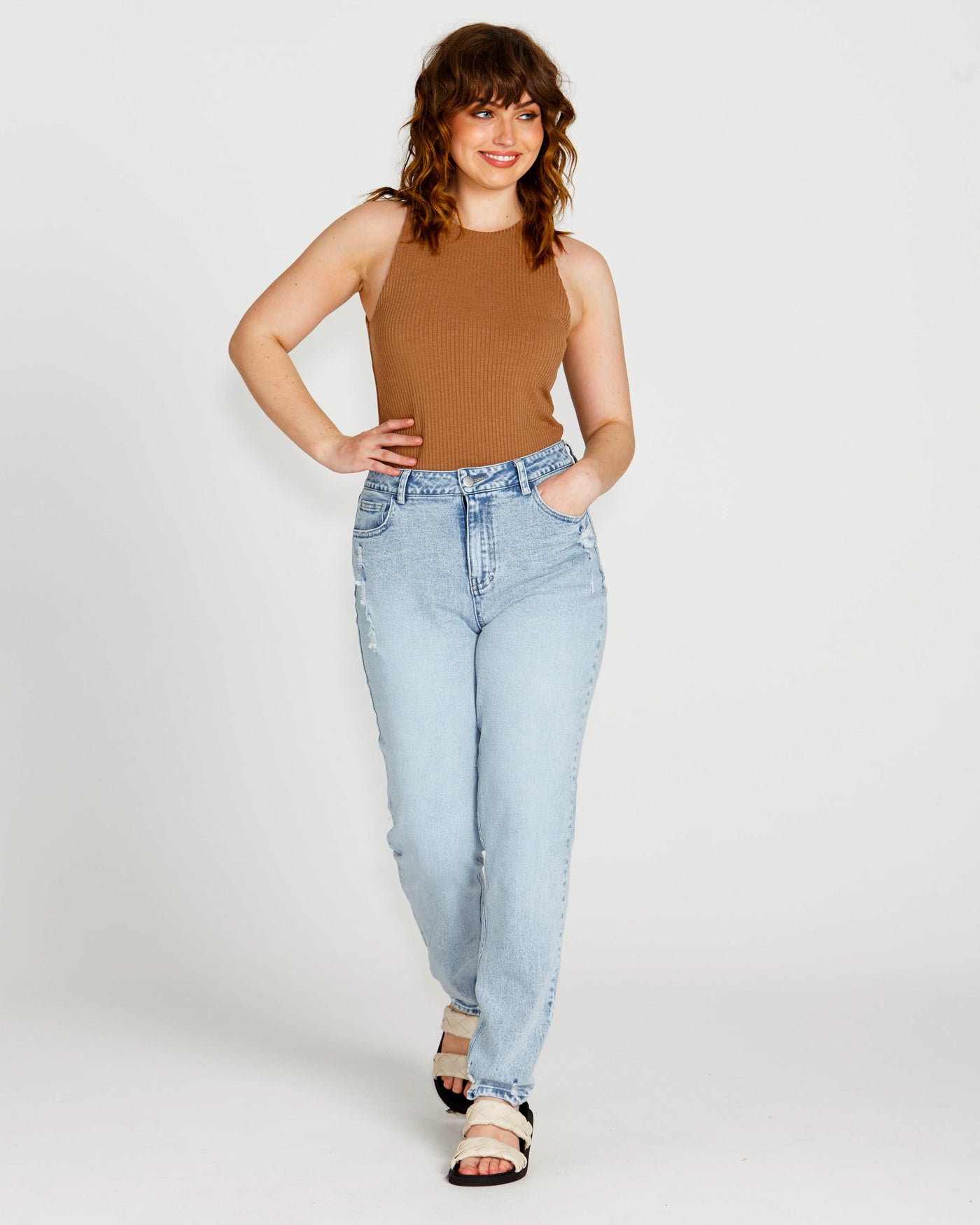 Sass Clothing Aubrey High Neck Cotton Basic Singlet (Brown)