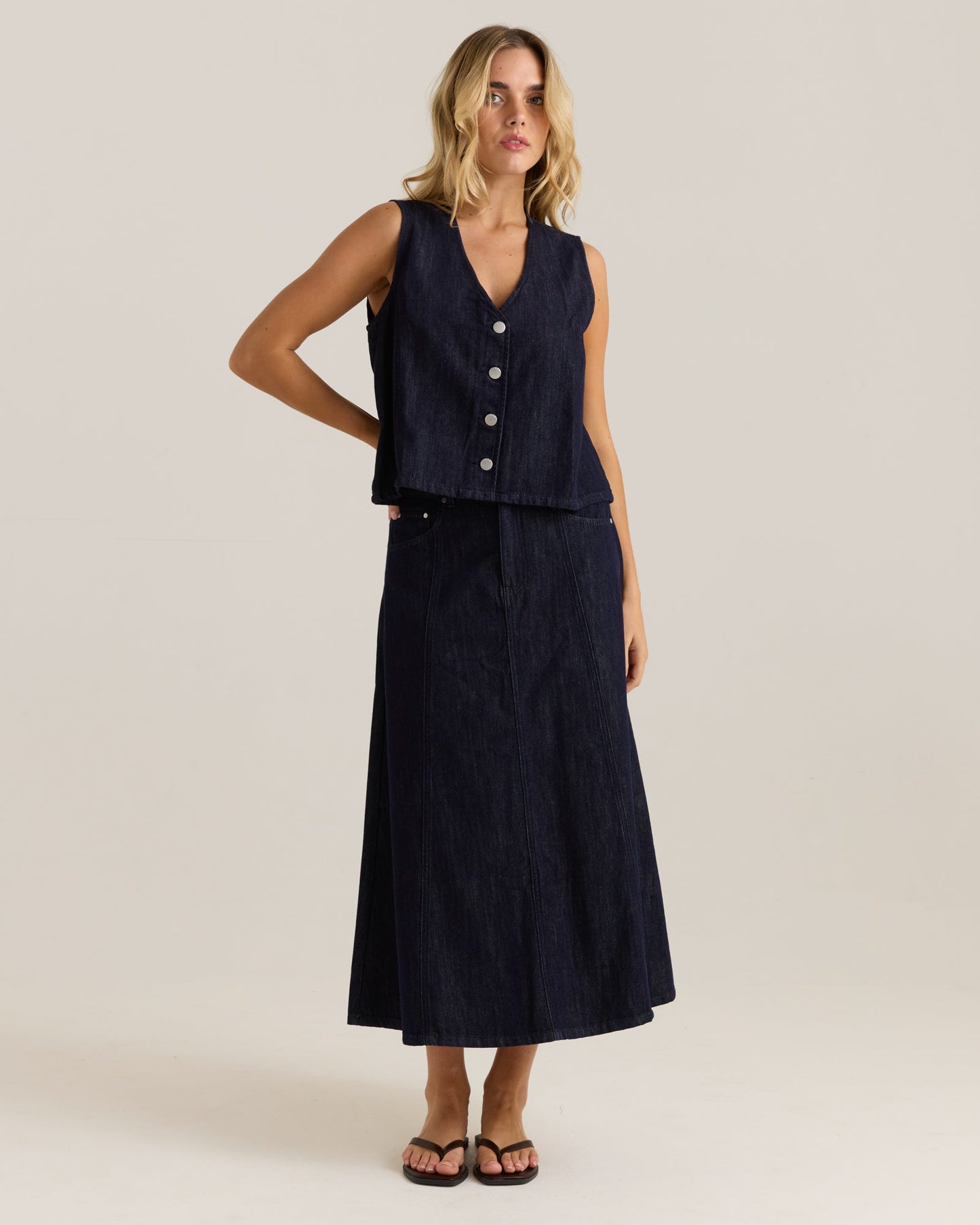 Sass Clothing Sabine Denim Vest (Dark Rinse Wash)