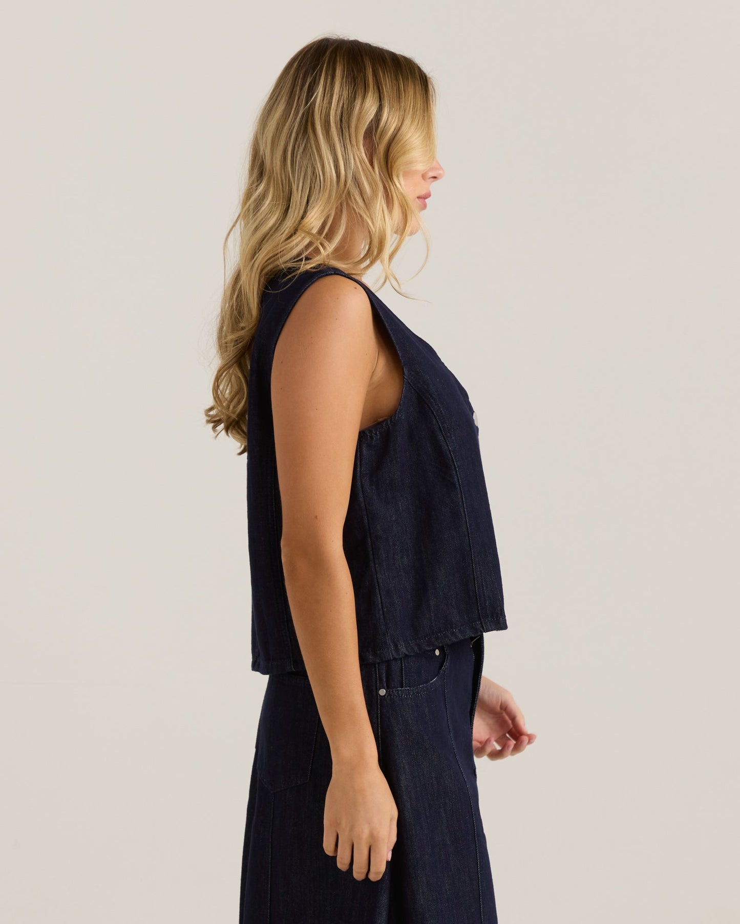 Sass Clothing Sabine Denim Vest (Dark Rinse Wash)
