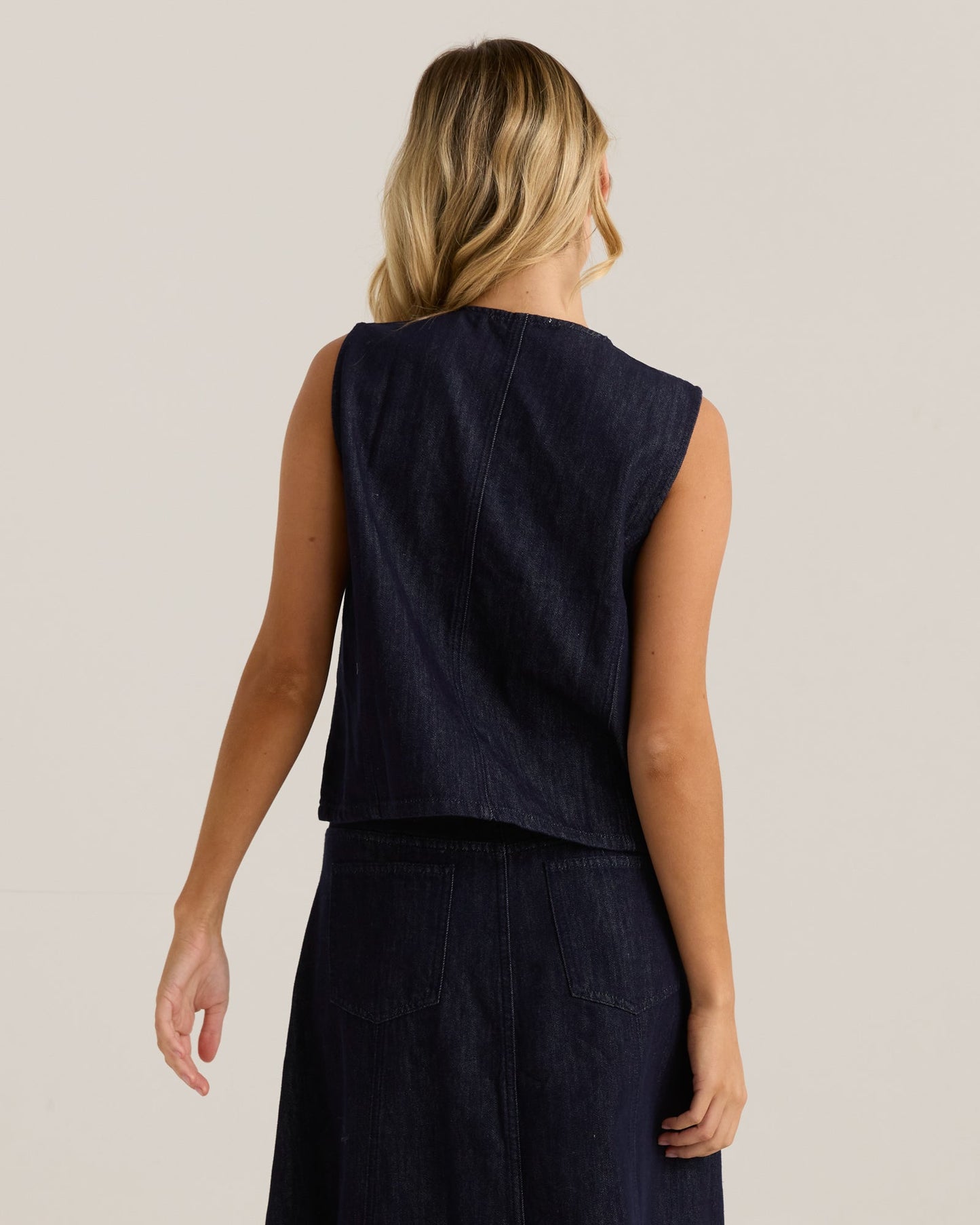 Sass Clothing Sabine Denim Vest (Dark Rinse Wash)