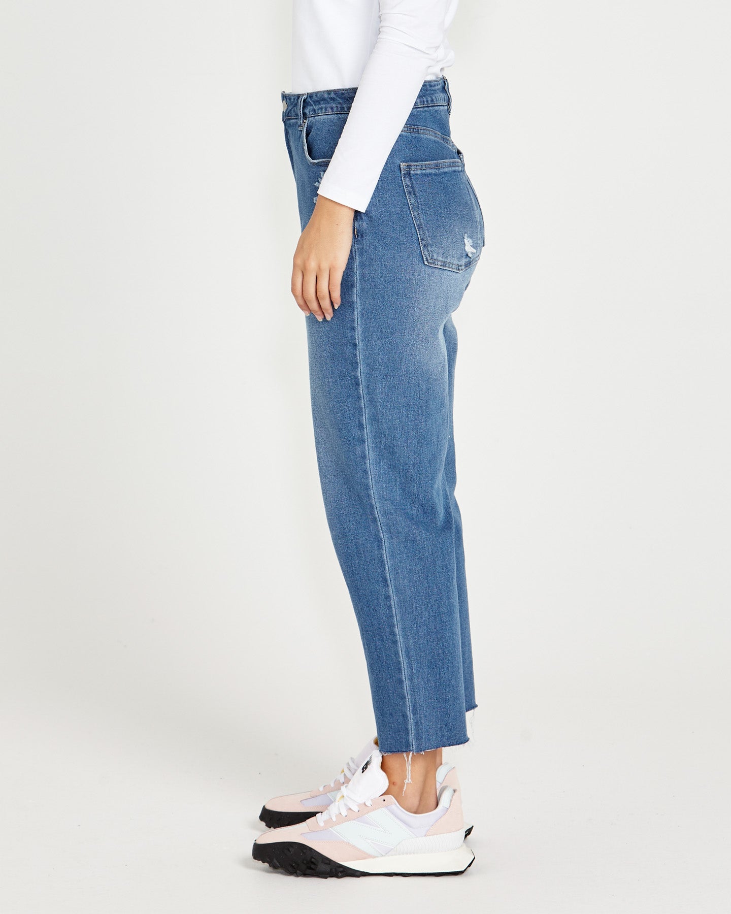 Sass Clothing Mavourne Straight Leg High Waist Distressed Denim Jeans Blue (80 Wash)