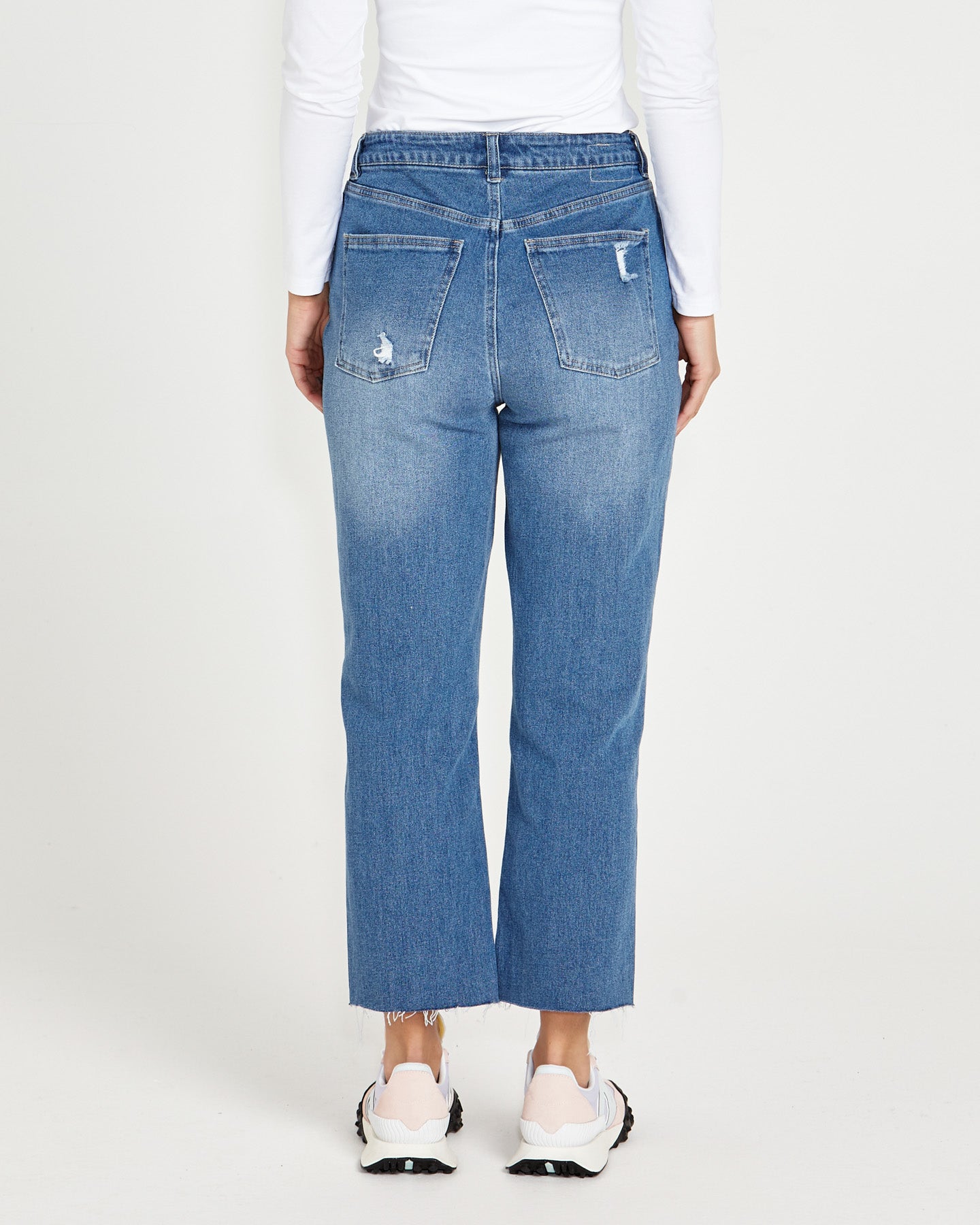 Sass Clothing Mavourne Straight Leg High Waist Distressed Denim Jeans Blue (80 Wash)