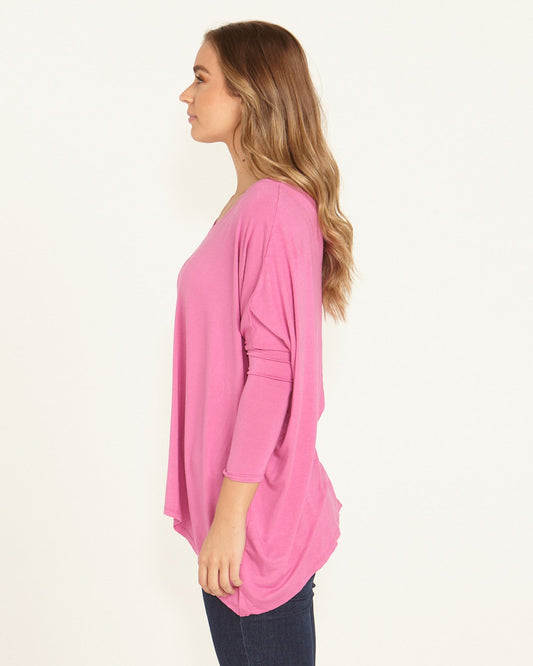 Betty Basics Kyoto V-Neck Loose Stretchy Basic Tee (Winter Pink)