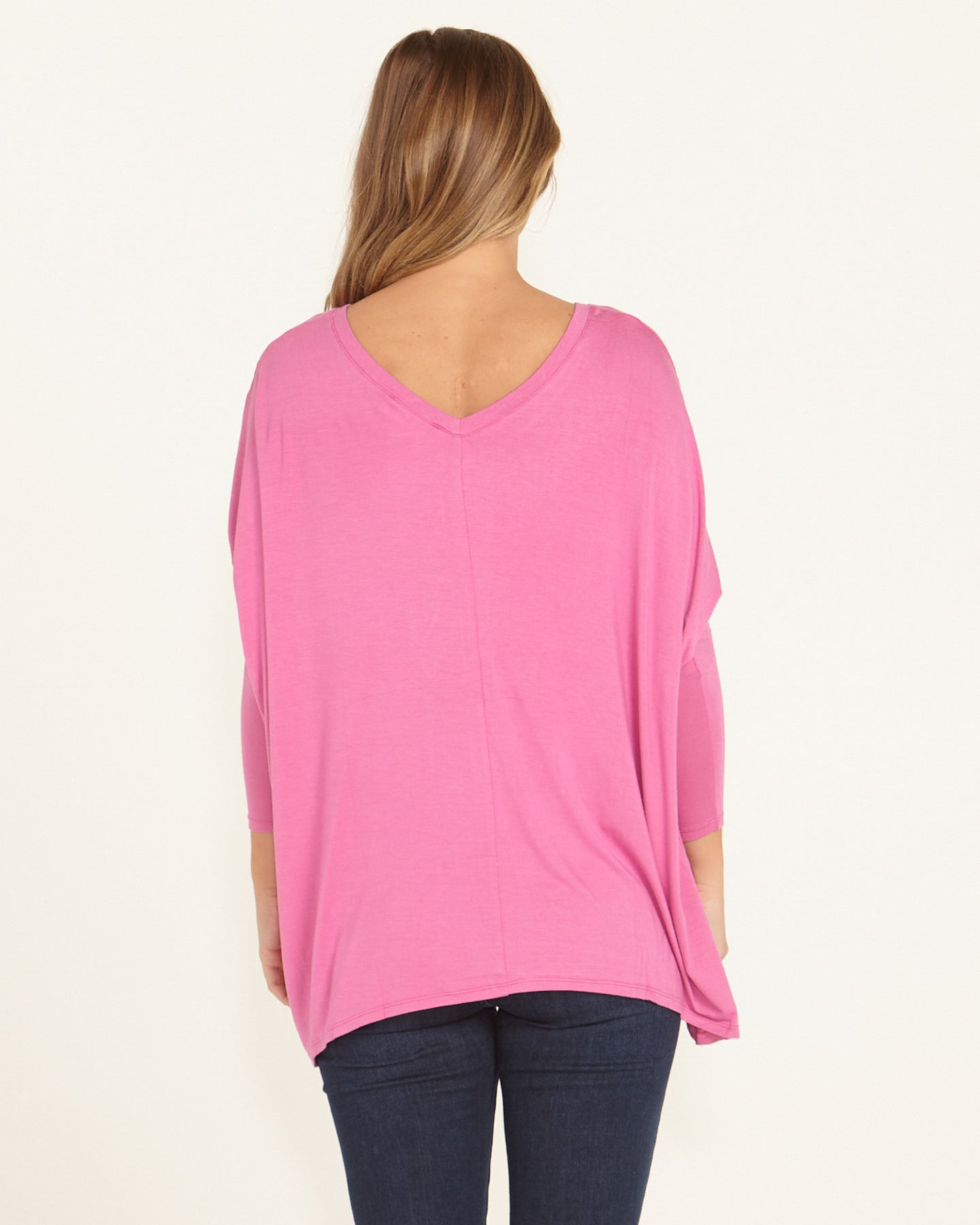 Betty Basics Kyoto V-Neck Loose Stretchy Basic Tee (Winter Pink)