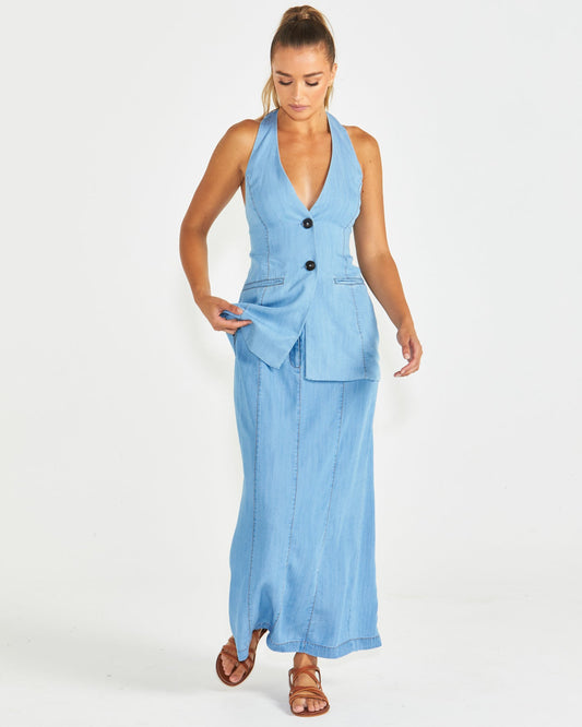 Sass Clothing Seville Maxi Skirt (Chambray)