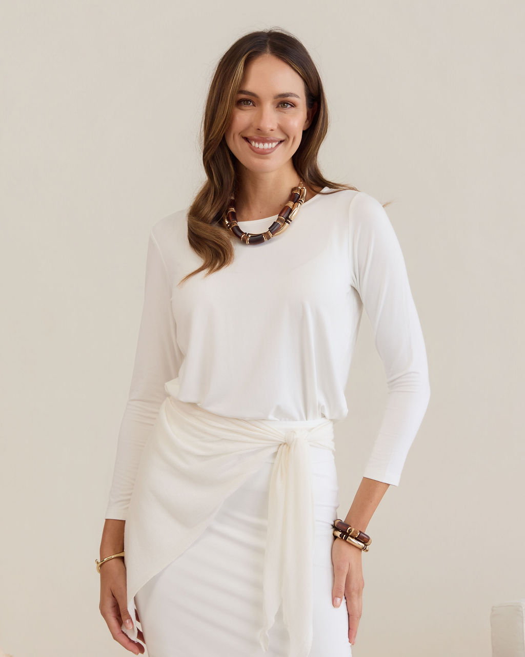 Lou Lou Adele Long Sleeve Bamboo Top (Cream)