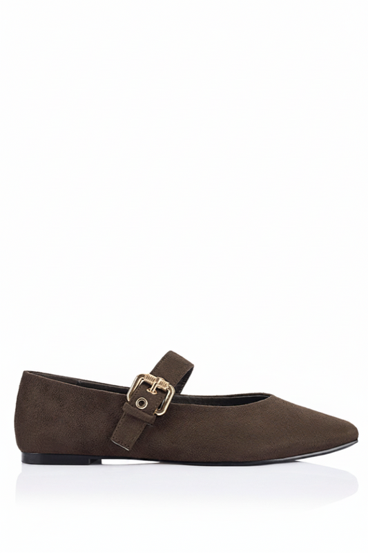 Image of Shoes. Product name - Europe Mary-Jane Flats Chocolate Brown Micro in Chocolate Brown Micro colour by brand - Sass Clothing