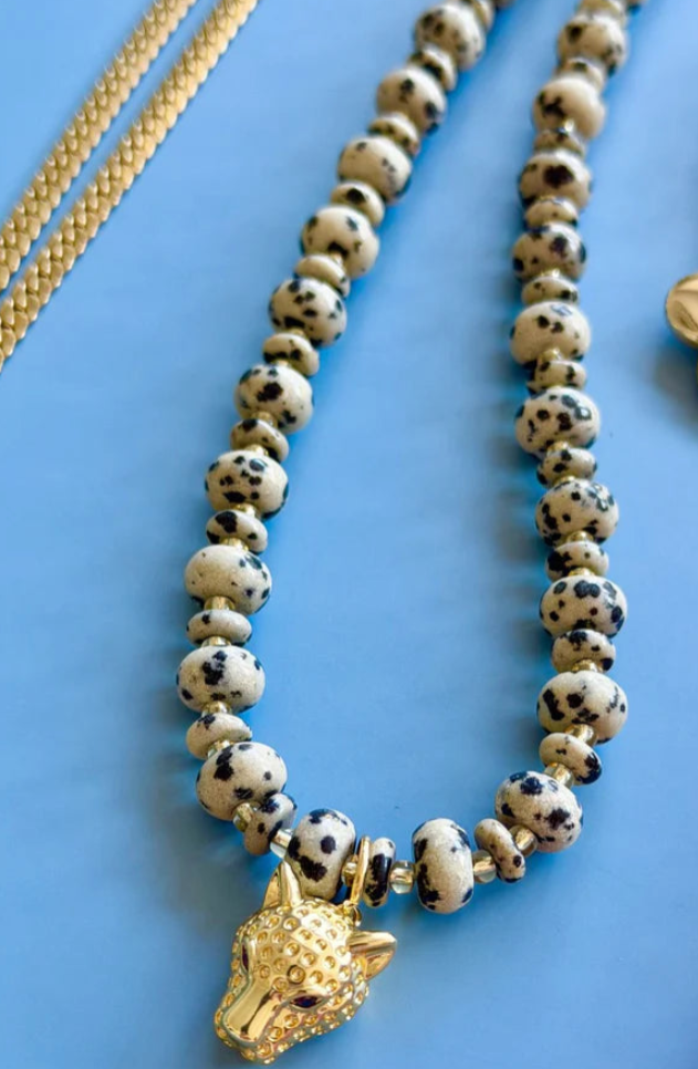 Image of Necklaces. Product name - Leopard Gem Necklace in Gold colour by brand - Betty Basics