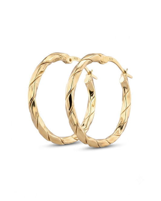 Image of Earrings. Product name - Sculptural Gold Hoop Earrings in colour by brand - LAVANA