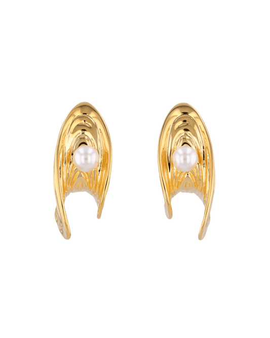 Image of Earrings. Product name - Sea Treasure Gold Stud Earrings in colour by brand - LAVANA