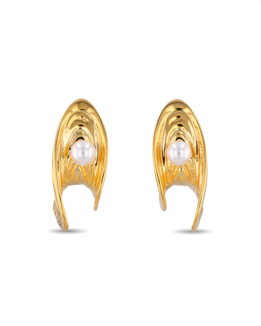 Image of Earrings. Product name - Sea Treasure Gold Stud Earrings in colour by brand - LAVANA