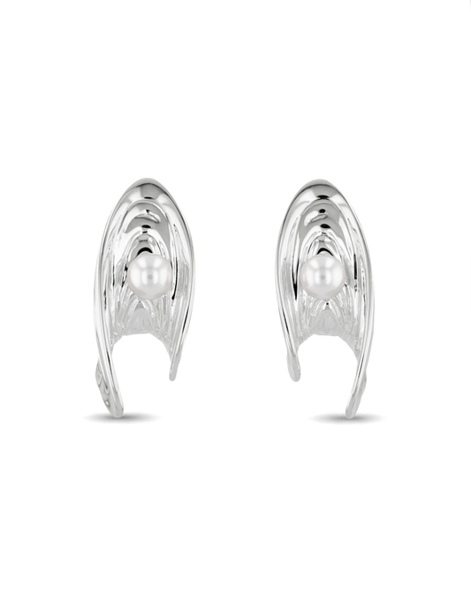Image of Earrings. Product name - Sea Treasure Silver Stud Earrings in colour by brand - LAVANA